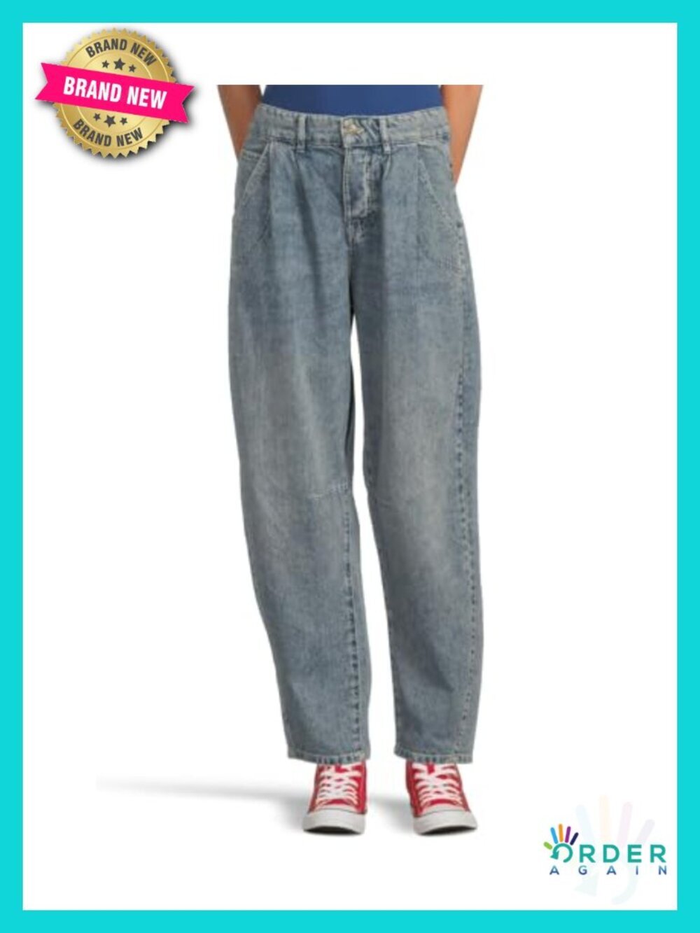 Low-Rise Baggy Barrel Straight Jeans in Rigid Cotton Denim